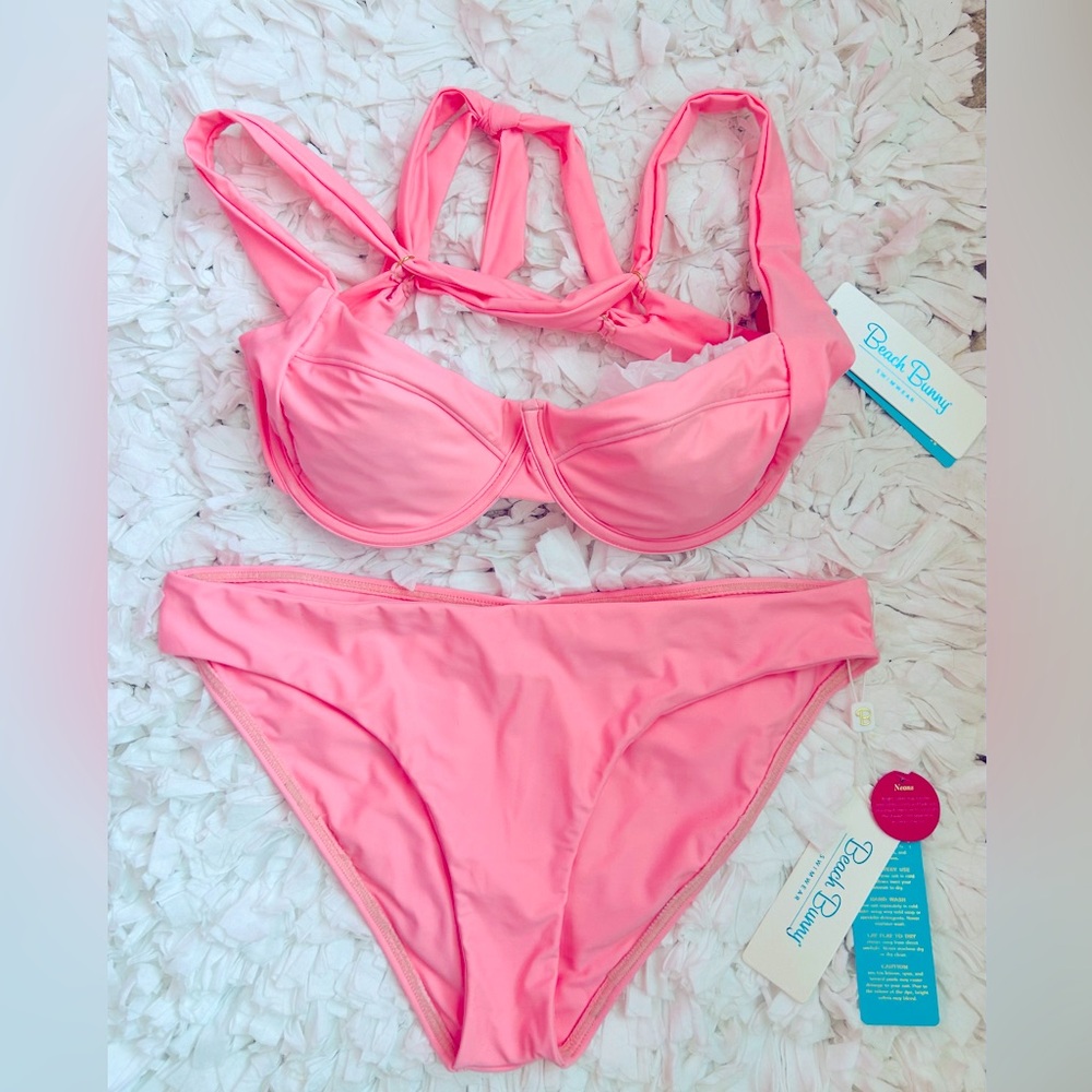 NWT 🩷BEACH BUNNY🩷 Pink 2 Piece  Bikini Kate Karter SZ XL DD GORGEOUS!